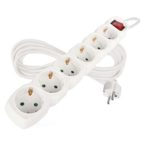Podaljšek 5 m / 6 vtičnic / s stikalom / beli / PVC / 1,5 mm2