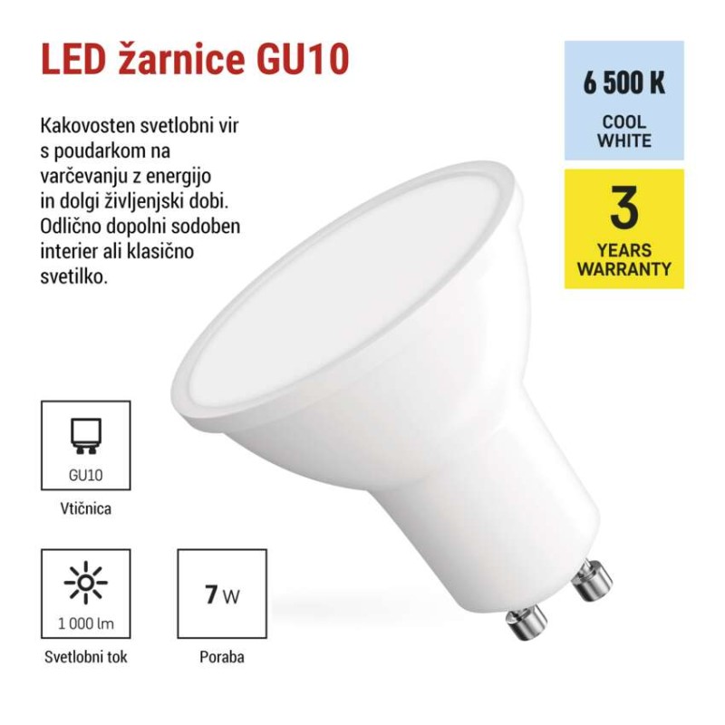 LED žarnica Classic MR16 bela/ GU10 / 7 W (72 W) / 1000 lm / Hladna bela - slika 3