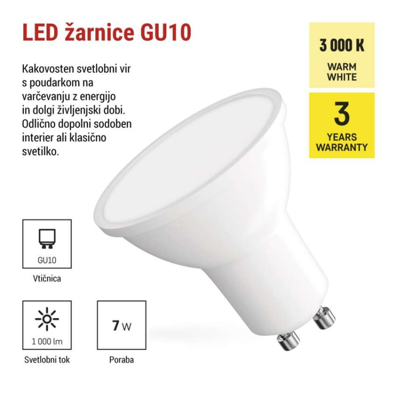 LED žarnica Classic MR16 bela/ GU10 / 7 W (72 W) / 1000 lm / Toplo bel - slika 3