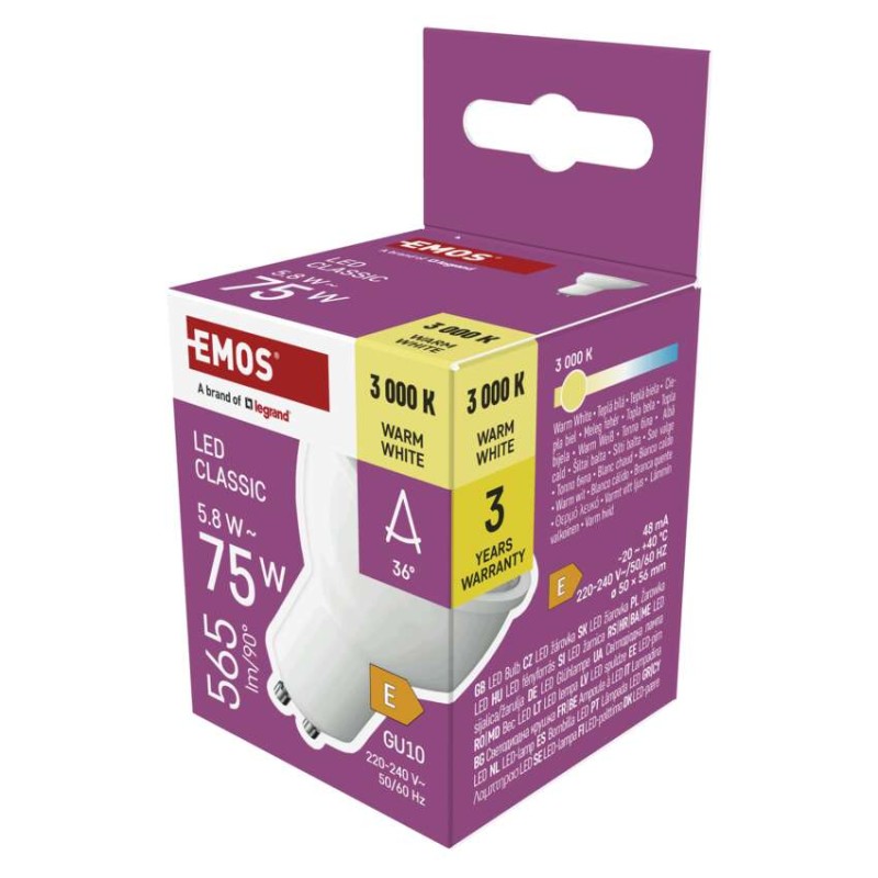 LED žarnica Classic MR16 bela/ GU10 / 5,8 W (75 W) / 565 lm / Toplo bel