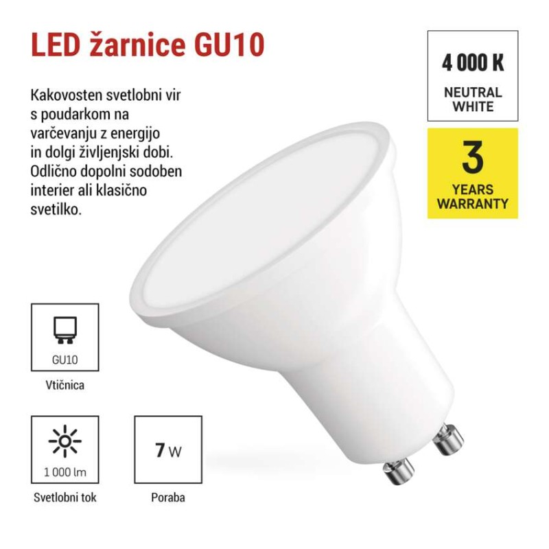 LED žarnica Classic MR16 bela/ GU10 / 7 W (72 W) / 1000 lm / Nevtralna bela - slika 3