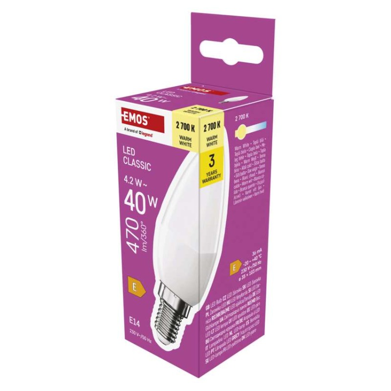 LED žarnica Classic Candle / E14 / 4,2 W (40 W) / 470 lm / Toplo bel