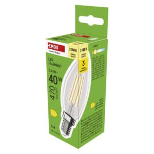 LED žarnica Filament Candle / E14 / 3,4 W (40 W) / 470 lm / Toplo bel