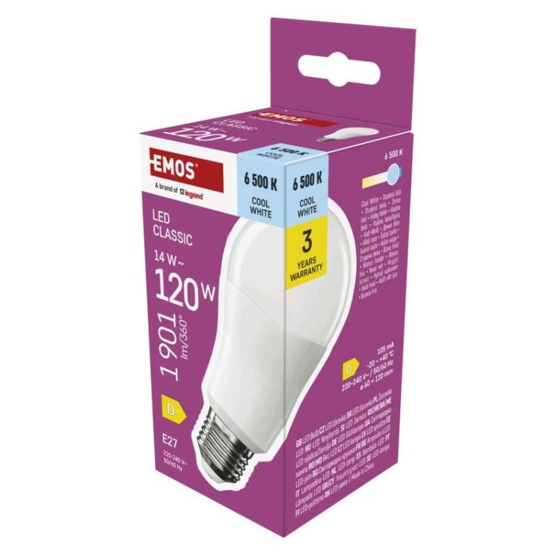 LED žarnica Classic A60 / E27 / 14 W (120 W) / 1901 lm / Hladna bela