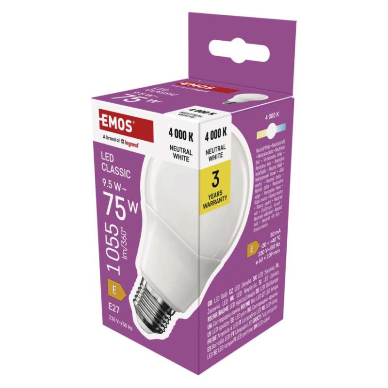 LED žarnica Classic A60 / E27 / 9,5 W (75 W) / 1055 lm / Nevtralna bela