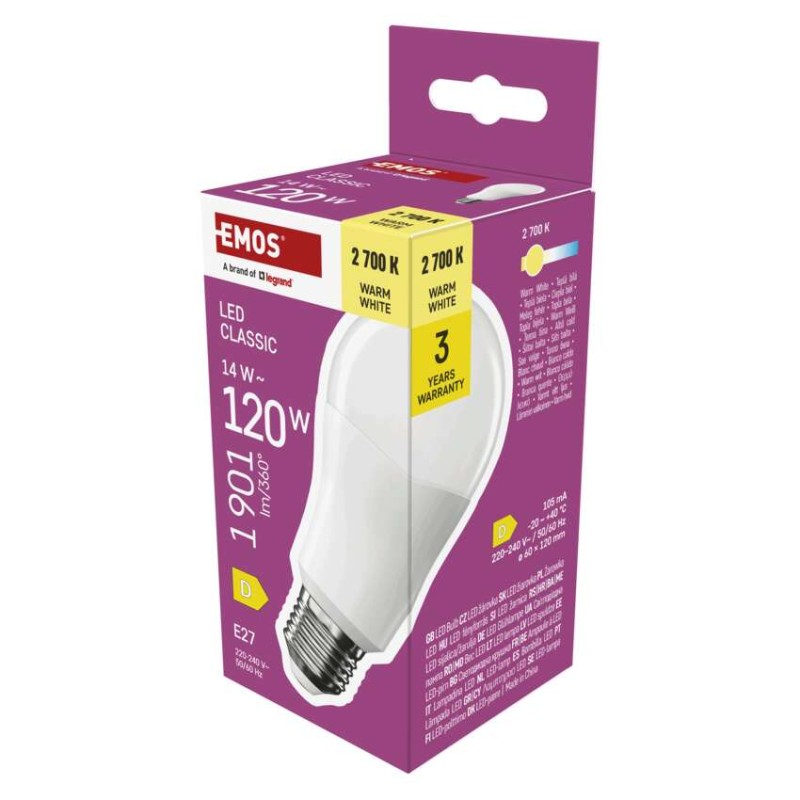 LED žarnica Classic A60 / E27 / 14 W (120 W) / 1901 lm / Toplo bel