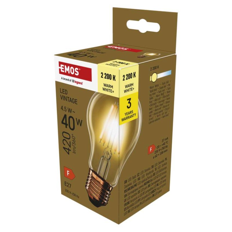 LED žarnica Vintage A60 / E27 / 4,5 W (40 W) / 420 lm / Toplo bel