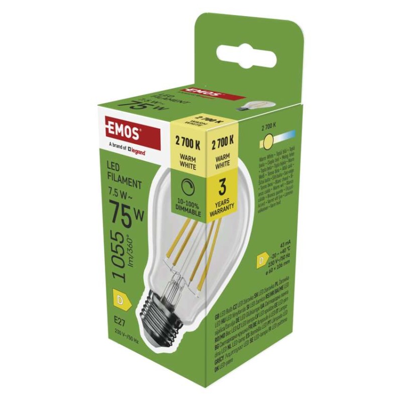 LED žarnica Filament A60/ E27 / 7,5 W (75 W) / 1 055 lm / toplo bela / zatemnitev - slika 2