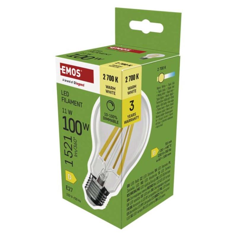 LED žarnica Filament A60/ E27 / 11 W (100 W) / 1 521 lm / toplo bela / zatemnitev - slika 2
