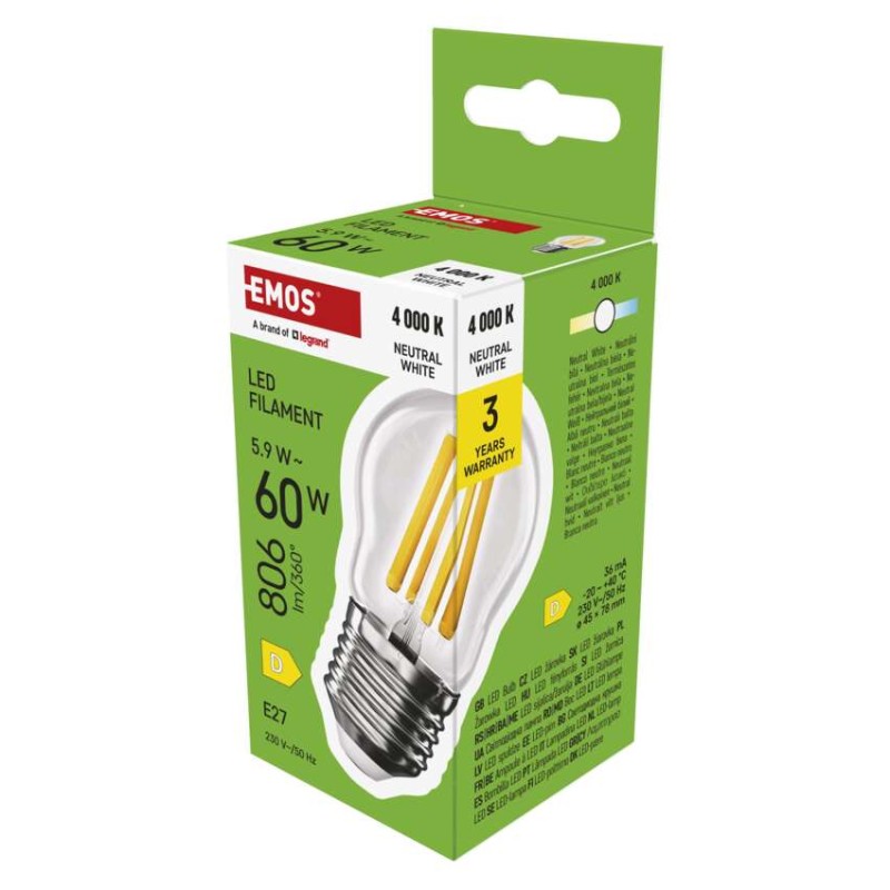 LED žarnica Filament Mini Globe / E27 / 5,9 W (60 W) / 806 lm / Nevtralna bela