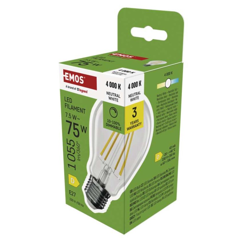 LED žarnica Filament A60/ E27 / 7,5 W (75 W) / 1 055 lm / Nevtralna bela / zatemnitev - slika 2