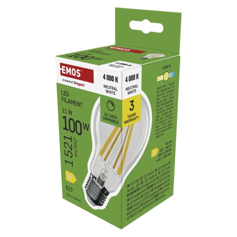 LED žarnica Filament A60/ E27 / 11 W (100 W) / 1 521 lm / Nevtralna bela / zatemnitev - slika 2
