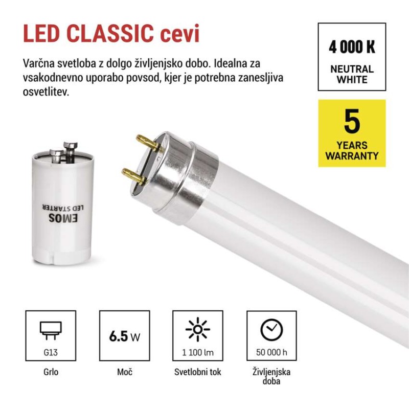 LED cev T8 6,5 W 60 cm NW 10 kos. - slika 3