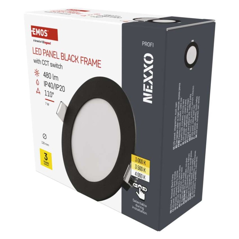 LED vgradno svetilo NEXXO, okroglo, črno, 7W, nastavljiva CCT