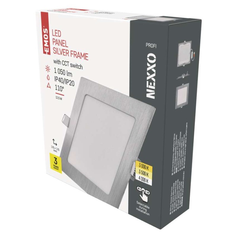 LED vgradno svetilo NEXXO, kvadratno, srebrno, 12W, nastavljiva CCT
