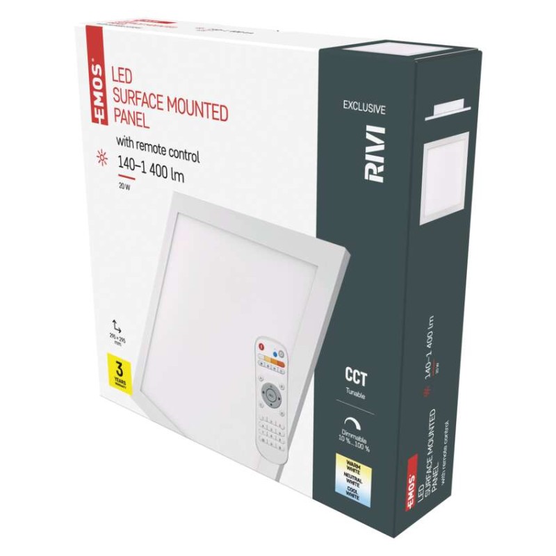 LED stropno svetilo RIVI 30x30, 20W, zatemnilno, nastavljiva CCT