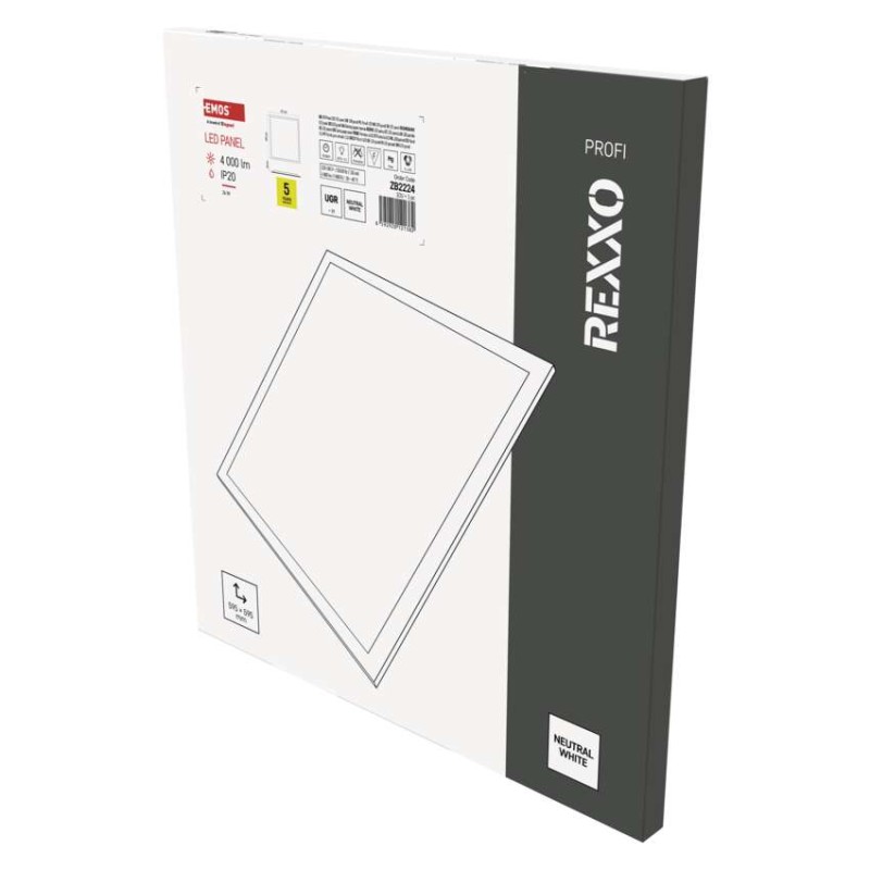 LED panel REXXO 60 x 60 cm / 24 mm, 36 W, 4 000 lm, vgradni, nevtralno bela, UGR<19, IP20