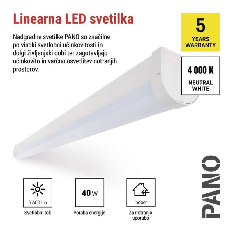 LED linearno svetilo PANO 40W, nevtralno bela - slika 3