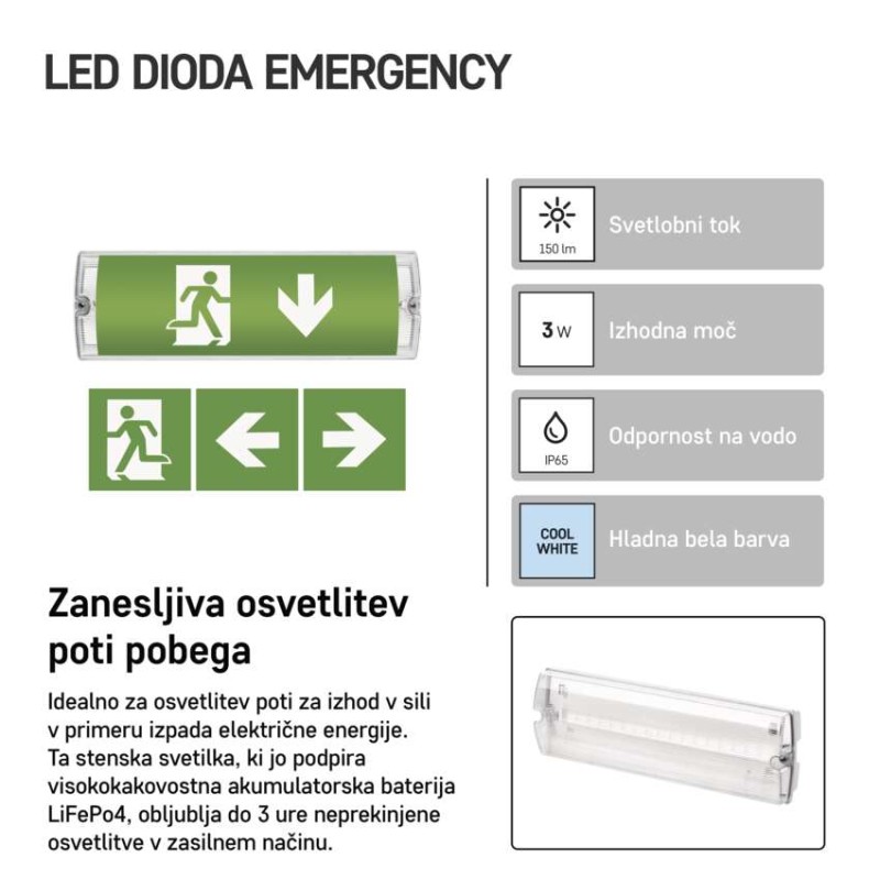 Zasilno LED svetilo NESSI, 3W, 3h, IP65 - slika 2