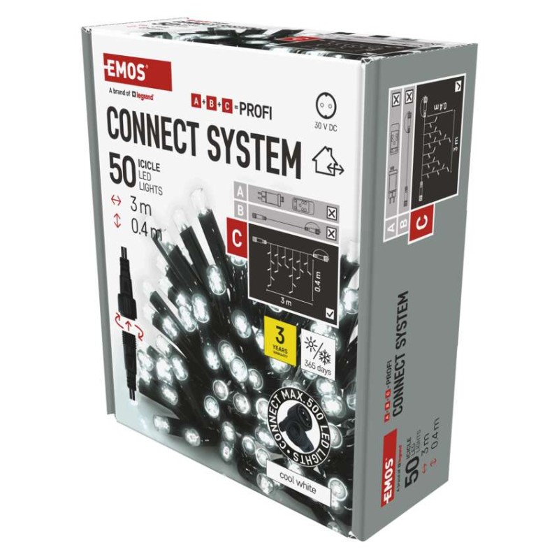 Profi LED povezovalna veriga črna – ledene sveče, 3 m, zunanja, hladna bela - slika 2