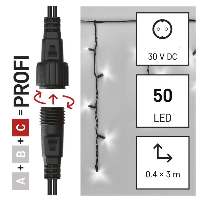 Profi LED povezovalna veriga črna – ledene sveče, 3 m, zunanja, hladna bela - slika 3