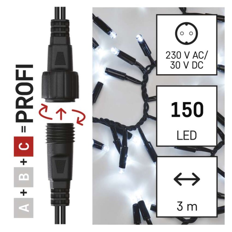 Profi LED povezovalna veriga črna – jež, 3 m, zunanja in notranja, hladna bela - slika 3