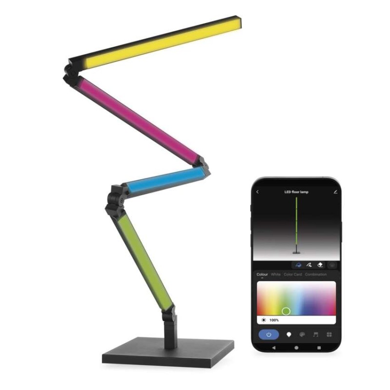 GoSmart LED stoječa svetilka, črna, 175 cm, topla bela / RGBIC WiFi