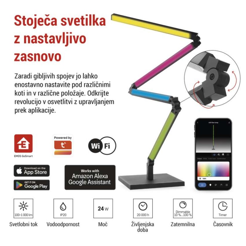 GoSmart LED stoječa svetilka, črna, 175 cm, topla bela / RGBIC WiFi - slika 3