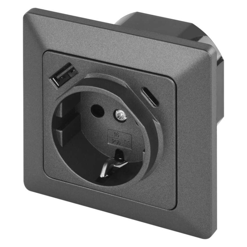 Vtičnica z USB-A+USB-C, antracit - slika 2