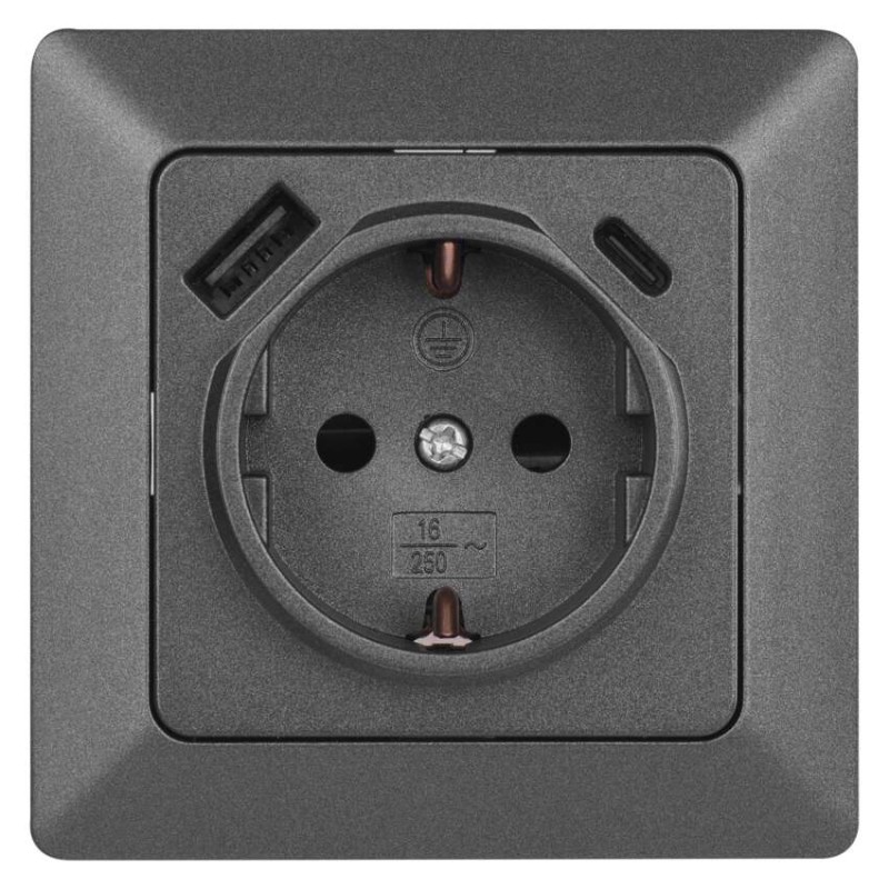 Vtičnica z USB-A+USB-C, antracit - slika 3