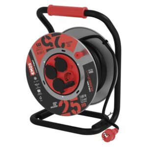 Zunanji kolutni podaljšek 25 m / 4 vtičnice / črni / guma-neopren / 230V / 1,5 mm2