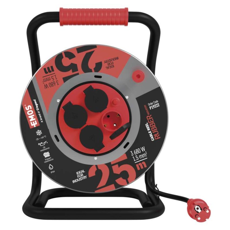 Zunanji kolutni podaljšek 25 m / 4 vtičnice / črni / guma-neopren / 230V / 1,5 mm2 - slika 2