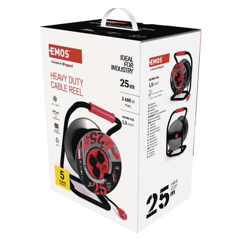 Zunanji kolutni podaljšek 25 m / 4 vtičnice / črni / guma-neopren / 230V / 1,5 mm2 - slika 3