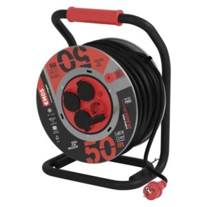 Zunanji kolutni podaljšek 50 m / 4 vtičnice / črni / guma-neopren / 230V / 1,5 mm2