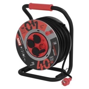 Zunanji kolutni podaljšek 40 m / 4 vtičnice / črni / guma-neopren / 230V / 2,5 mm2
