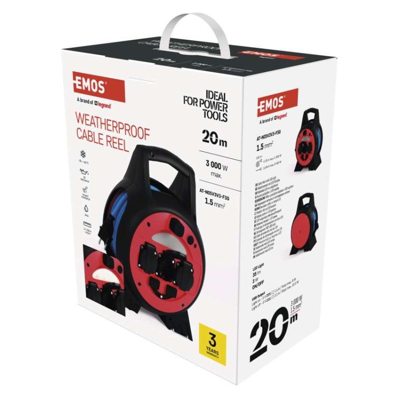 Vremensko odporen kabelski kolut 20 m / 3 vtičnice / modra / PVC / 230 V / 1,5 mm2 - slika 3