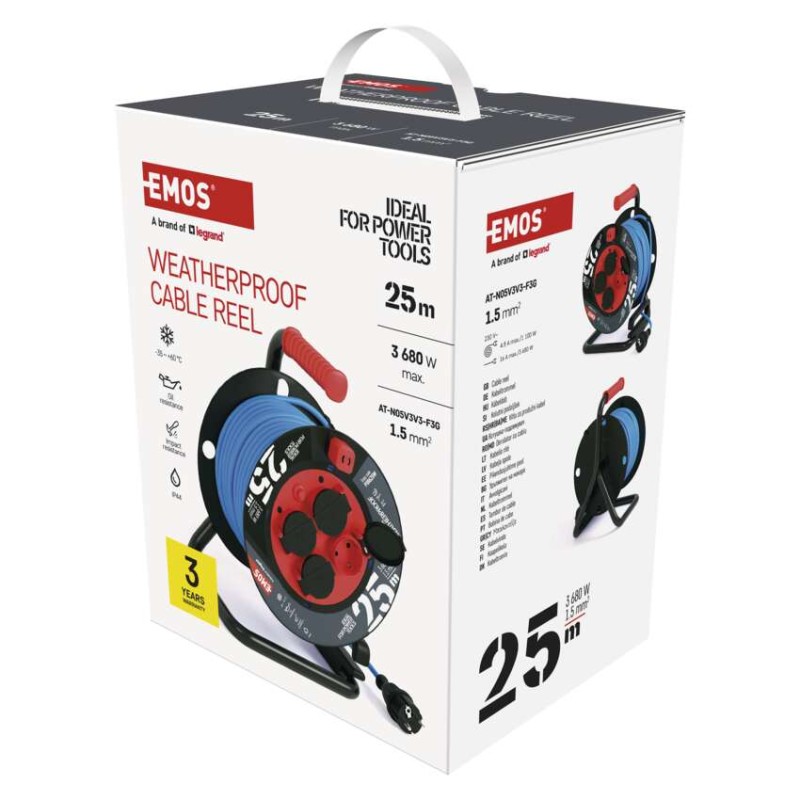 Vremensko odporen kabelski kolut 25 m / 4 vtičnice / modra / PVC / 230 V / 1,5 mm2 - slika 3
