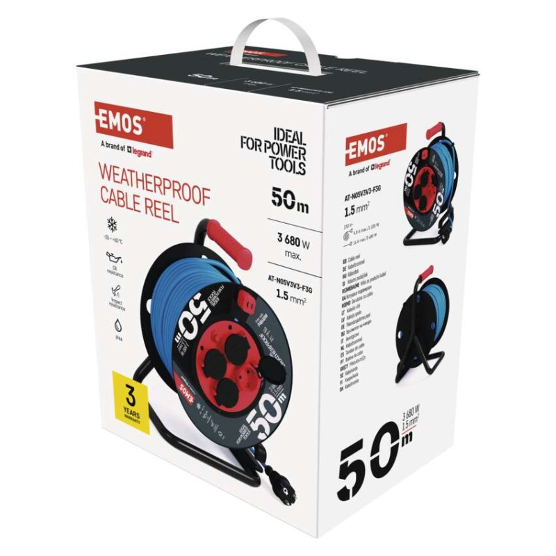 Vremensko odporen kabelski kolut 50 m / 4 vtičnice / modra / PVC / 230 V / 1,5 mm2 - slika 3