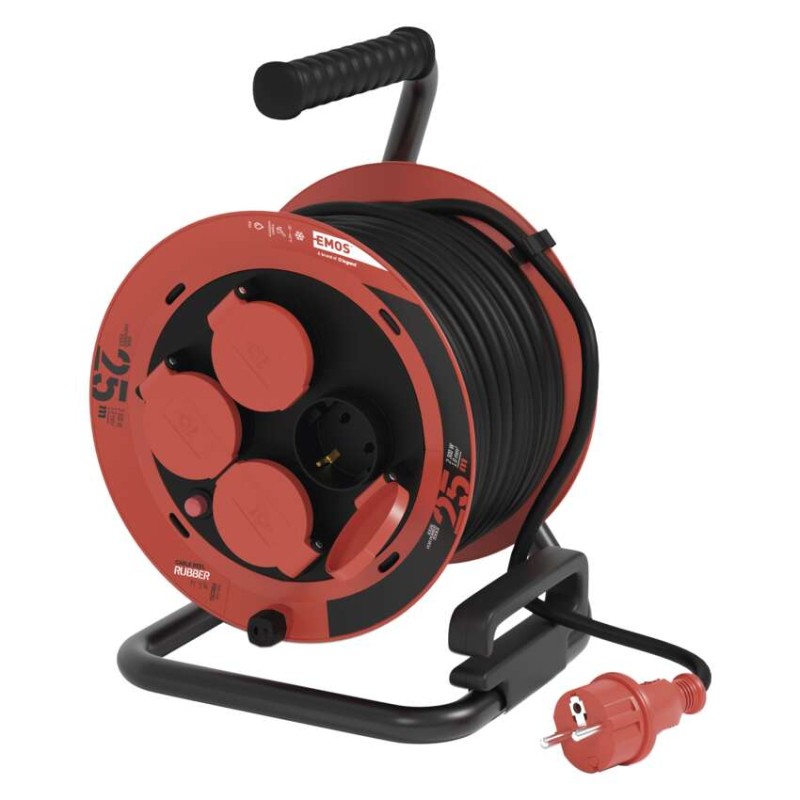 Zunanji kolutni podaljšek 25 m / 4 vtičnice / črni / guma / 230V/400V / 1,0 mm2 - slika 2