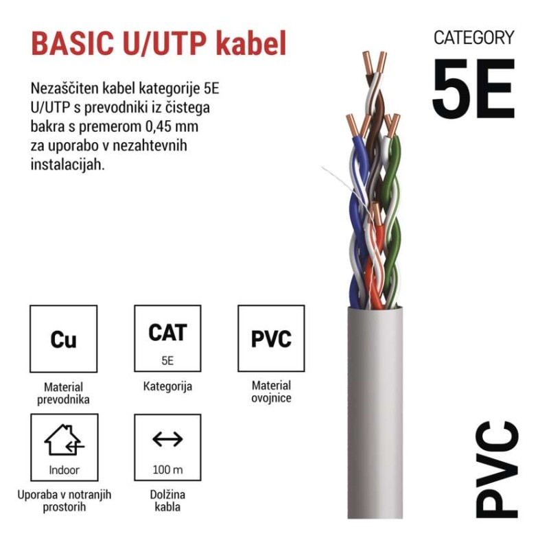 Kabel UTP CAT5E PVC BASIC 100M - slika 3