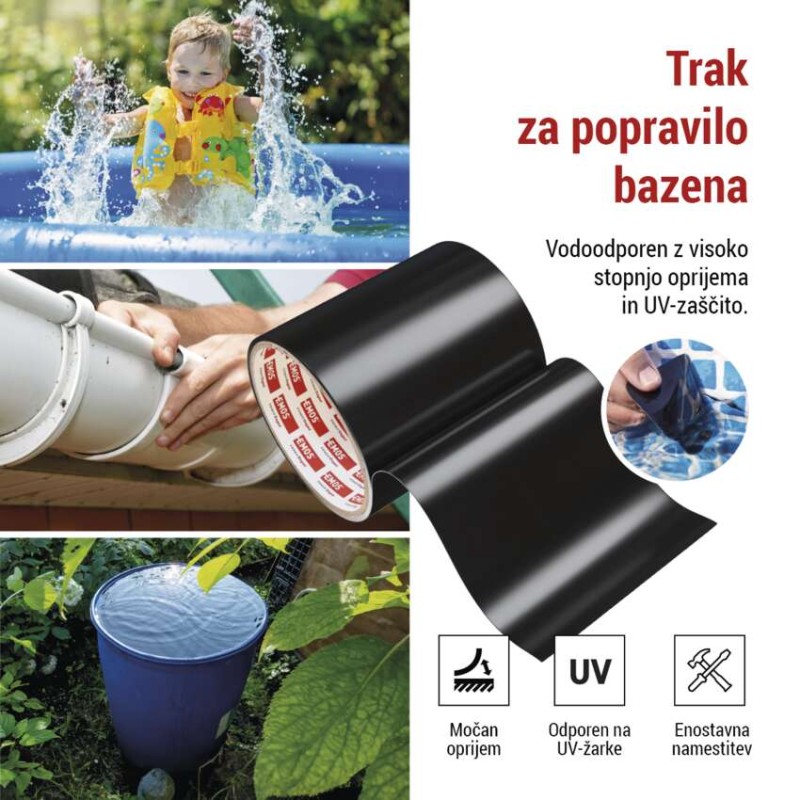 Lepilni trak za popravilo bazenov, 1 m × 100 mm, črn - slika 3